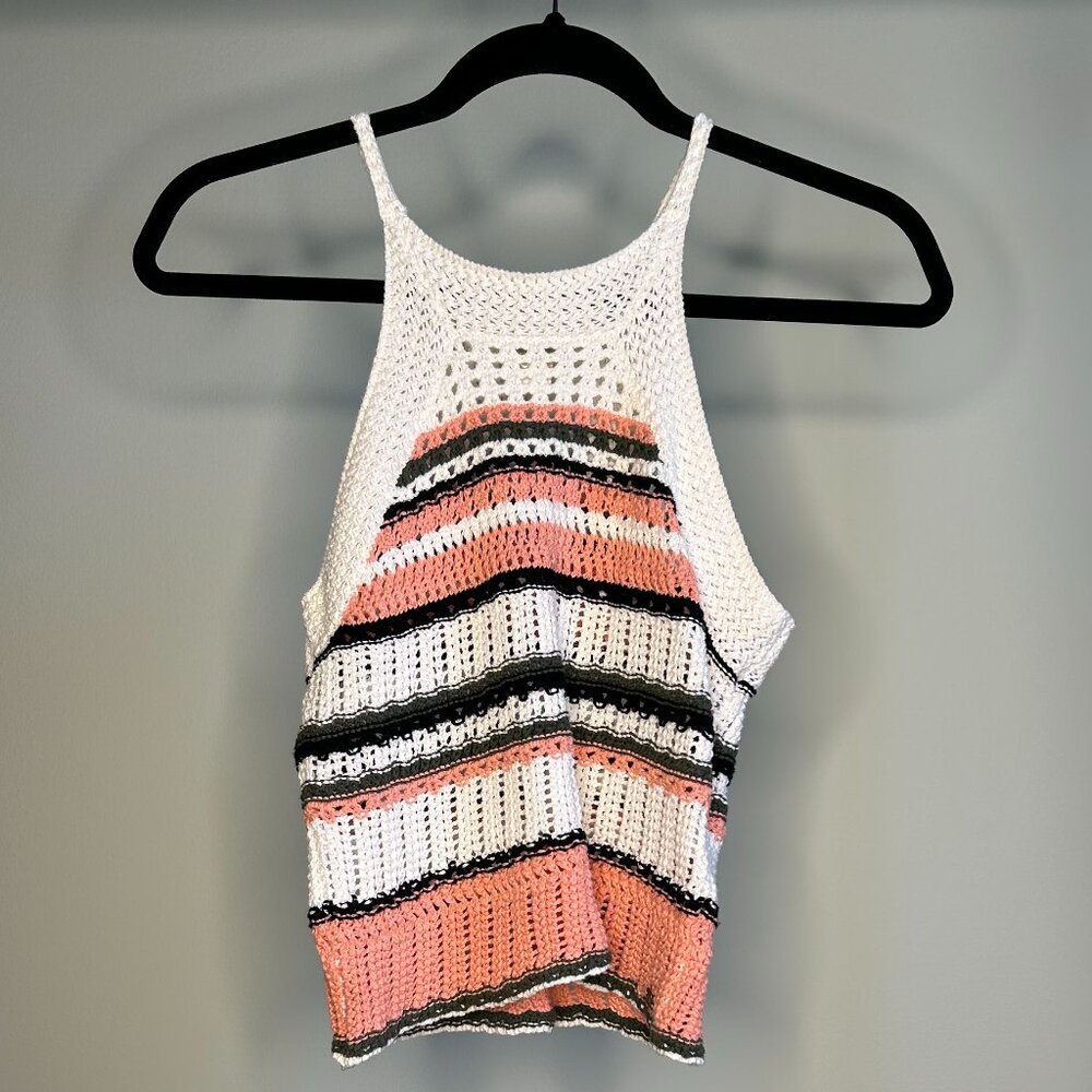 Roxy Crochet/Knit White Pink Green Tank Top